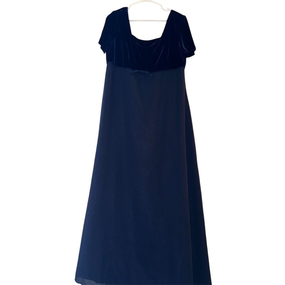 Michaelangelo Vintage Navy Blue Velvet Empire Waist Maxi Dress Gown 10